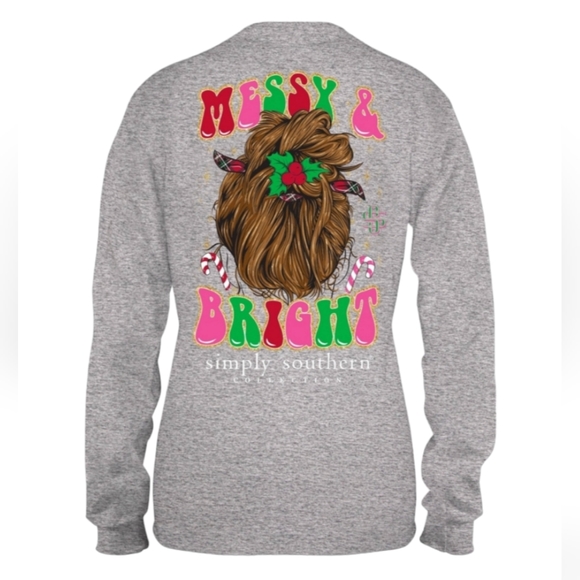 NWT Simply Southern Messy & Bright Holiday Christmas Longsleeve - Picture 1 of 3